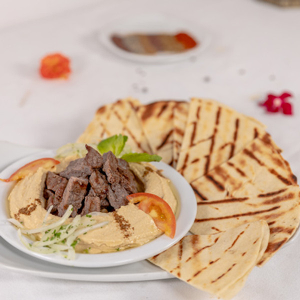 Hummus Topped with Beef
